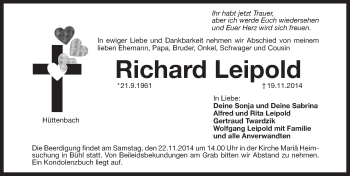 Traueranzeige von Richard Leipold von Pegnitz-Zeitung